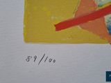 an image of a picture of a painting with a red strip