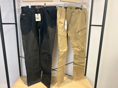 deux pantalons pour homme exposés dans un magasin de vêtements