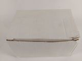 a white box with a brown handle sitting on a table