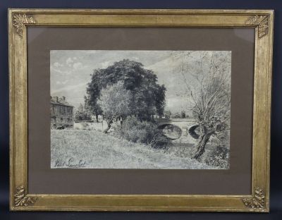 un dessin en noir et blanc représentant une scène de vie à la ferme, avec une maison en arrière-plan