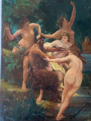 an image of a painting of a group of nudes in a river