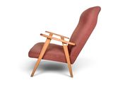 a red chair with a wooden frame on a white background