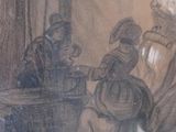 a drawing of a man and a woman sitting at a table