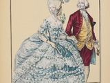 an old fashion illustration of a man and a woman dressed in fancy clothing