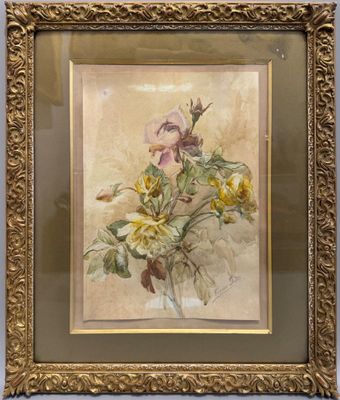 tableau représentant un bouquet de fleurs dans un cadre doré accroché au mur