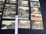 several old black and white photographs of a train station