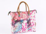 an image of a pink and white bag with flowers on it