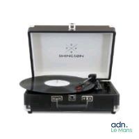 an image of a black suitcase with a record player inside of it