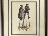 an old picture of two men standing on crutches in front of a white background