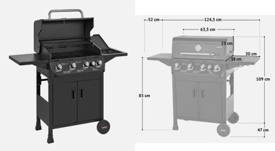 a drawing of a bbq with a side burner and a side burner