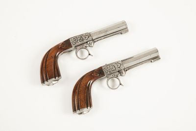 Belle paire de pistolets à échappement brevet Cusson et Ross…