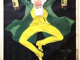 une vieille affiche représentant un homme coiffé d'un haut-de-forme et tenant une bouteille de vin