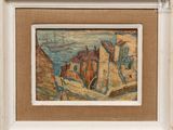 an image of a painting of a village by the water