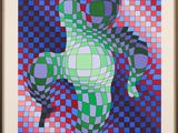 an image of a painting of a frog on a checkered background