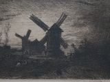 an image of a drawing of a windmill in a field