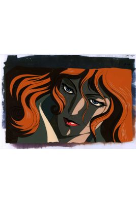 an image of a woman with red hair and a black hat