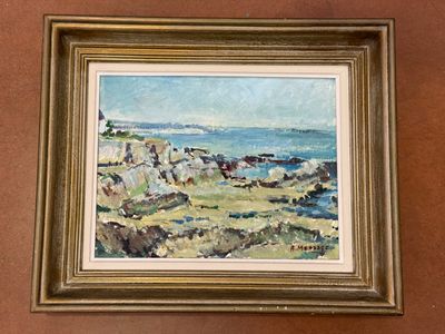 R. MESSAGE. Bord de mer. Huile sur isorel signée en bas à dr…