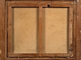 an old wooden window with a brown frame and a window pane