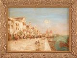 an image of a painting of a town by the water