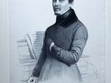 portrait d'un homme vêtu d'un manteau noir, tenant un stylo et une feuille de papier
