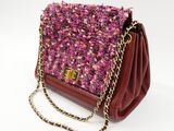 purple and red tweed purse with chain strap