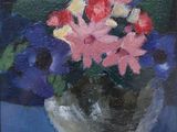 une peinture de fleurs dans un vase sur une table
