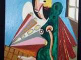 un tableau représentant un homme avec un oiseau sur l'épaule