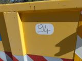 a yellow dump truck with a number on it