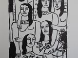 black and white drawing of a group of people sitting in a room