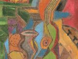 an image of a painting of a vase with flowers in it