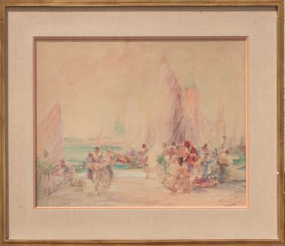 an image of a painting of a group of people on a beach