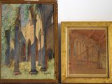 un tableau représentant une église et un tableau représentant une église dans un cadre en bois