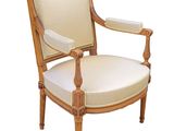 an image of a wooden chair with a white upholstered seat