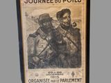 framed poster of a soldier and a soldier in front of a building