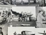 several black and white photos of men in military uniforms working on airplanes