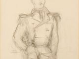 a drawing of a man in a military uniform with a hat