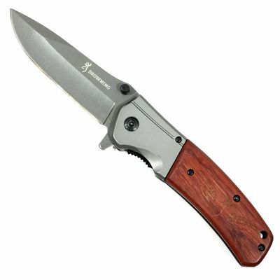une image représentant un couteau avec un manche en bois sur fond blanc