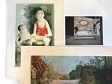 four framed pictures of a woman and a child in a garden