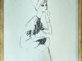 l'image d'un dessin représentant une femme en robe blanche