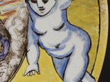 a plate with a painting of a child and a dog