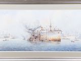 framed picture of a painting of a ship in a body of water