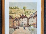 une image représentant un tableau illustrant une scène de rue avec un cheval et une calèche