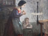 a painting of a woman and a child in a room