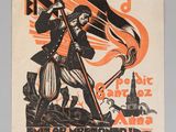 une vieille affiche représentant un homme tenant un drapeau