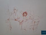 un dessin représentant un homme et une femme assis sur une chaise