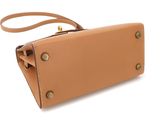 the tan leather purse is open and ready to be used