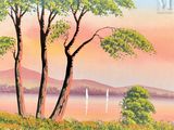 une image d'une peinture d'un paysage avec des arbres