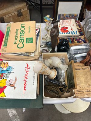 une table sur laquelle se trouvent de nombreux objets