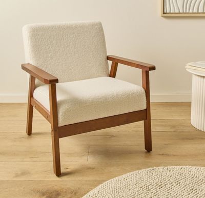 Fauteuil vintage - SHERPA, en tissu bouclette blanc , Dimens…