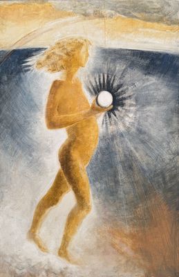 une image représentant un tableau où l'on voit une femme tenant une balle
